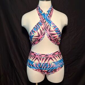 Vintage Aztec Print Wrap High Waist 2-piece swimsuit
